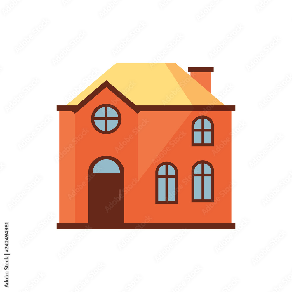 Orange house with yellow roof illustration. Home, design, architecture. Building concept. Vector illustration can be used for topics like real estate, advertisement, house Orange house with yellow roof illustration. Home, design, architecture. Building concept. Vector illustration can be used for topics like real estate, advertisement, house