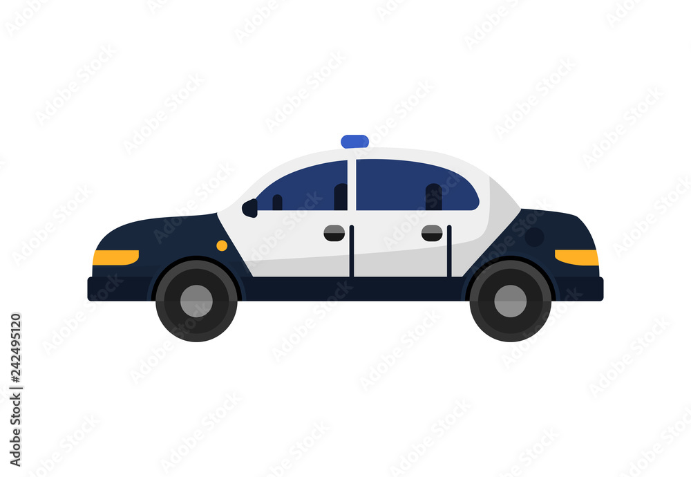 Police car illustration. Auto, service, emergency. Transport concept. Vector illustration can be used for topics like social, service, rescue force, police