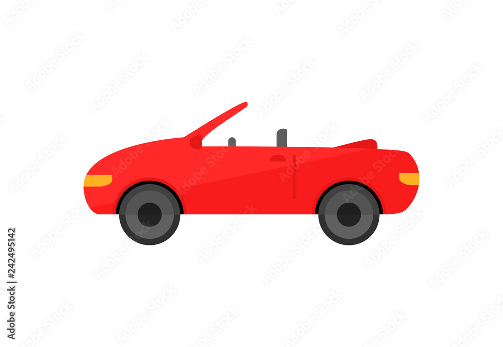 Red cabriolet illustration. Auto, lifestyle, travel. Transport concept. Vector illustration can be used for topics like road, travelling, city