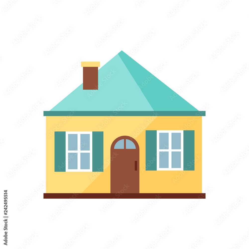 Yellow house with blue roof illustration. Home, design, architecture. Building concept. Vector illustration can be used for topics like real estate, advertisement, house Yellow house with blue roof illustration. Home, design, architecture. Building concept. Vector illustration can be used for topics like real estate, advertisement, house