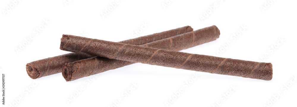 Normal Sticks Chocolate wafer sticks isolated on white background. Stock Photo ...