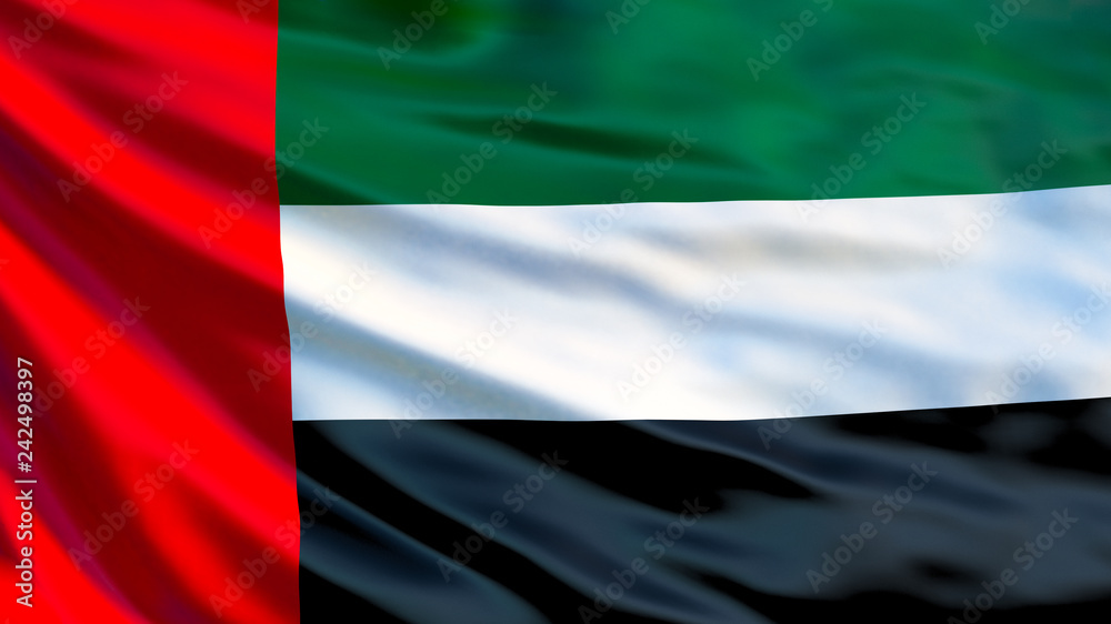 United Arab Emirates flag. Waving flag of  Emirates 3d illustration