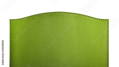 Green soft velvet bed headboard isolated on white