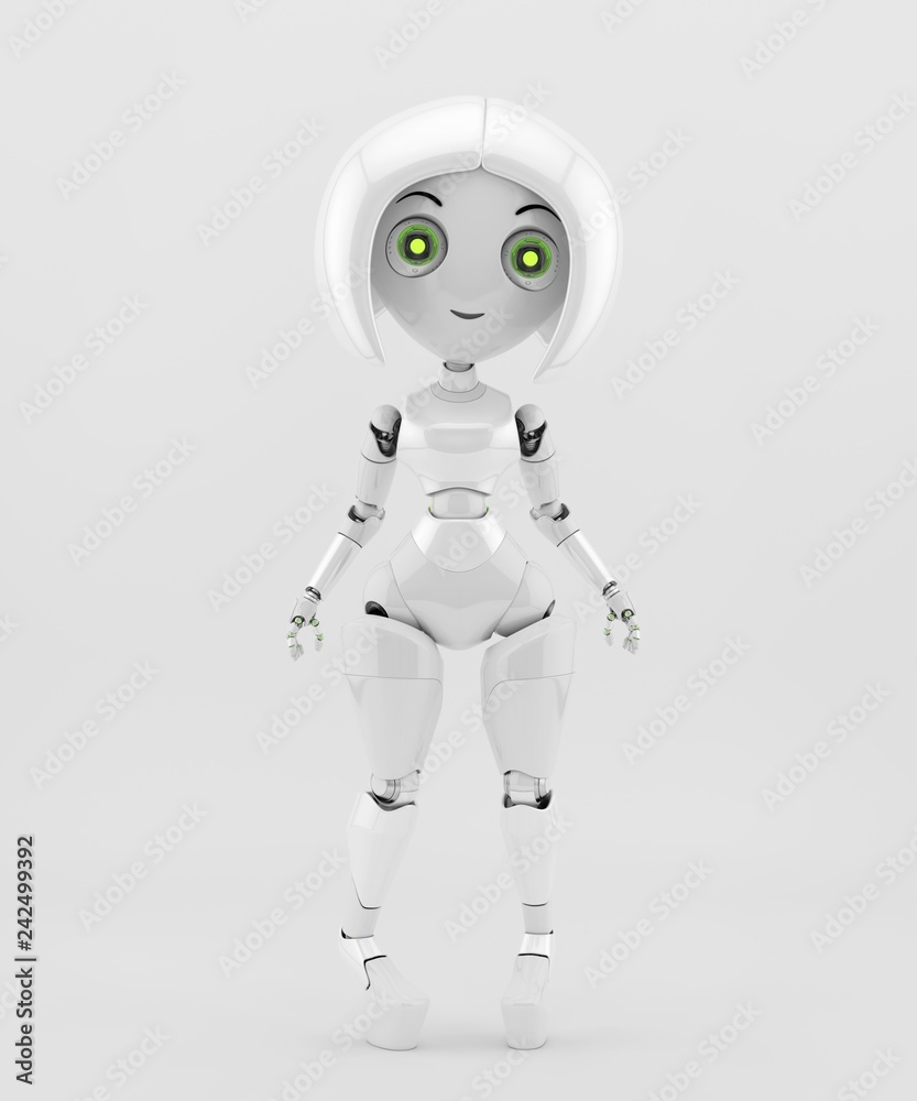 Lovely female character - lady robot, 3d illustration Lovely female character - lady robot, 3d illustration
