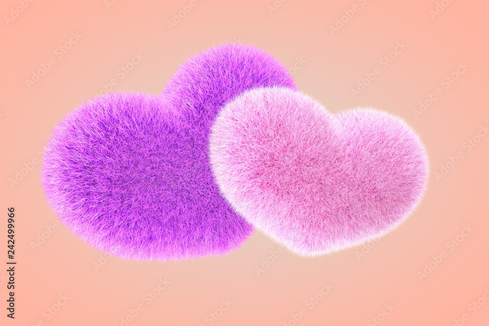 Furry heart. Heart from red fur. 3d render of a heart illustration isolated on bright background. Furry heart. Heart from red fur. 3d render of a heart illustration isolated on bright background.