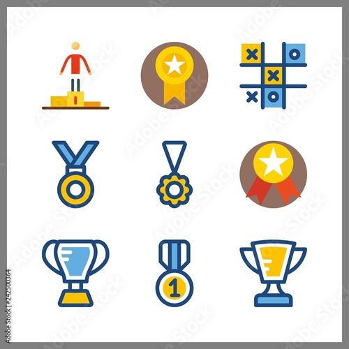 9 victory icon. Vector illustration victory set. tic tac toe and olympic games icons for victory works photo