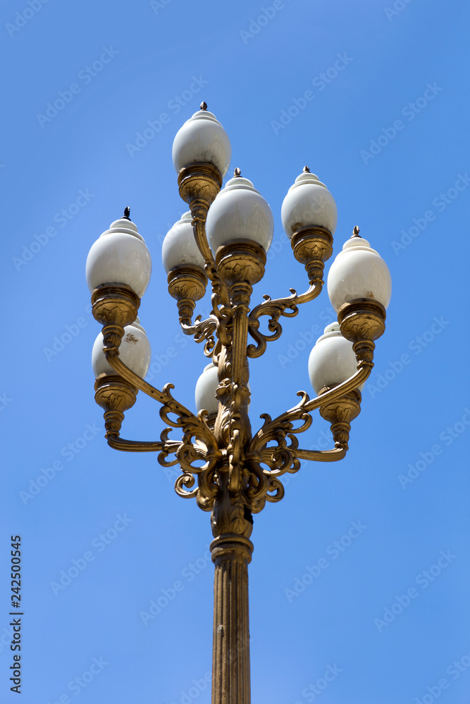 Vintage decorative streetlight on the street of Buenos Aires