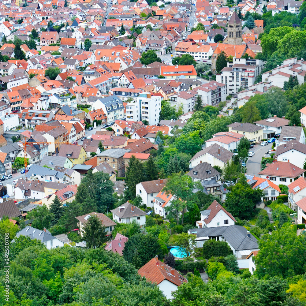 Panorama of the city. Germany. The type of roofs and streets from above.