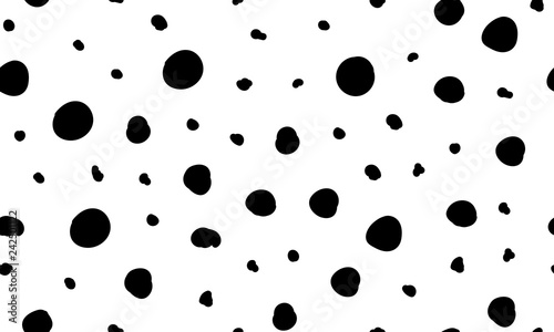 Seamless pattern hand drown spots, polka dots. Random dots, bubbles, circles. Background with black grain, dirt, blobs on white. Messy grunge elements. Irregular chaotic abstract vector illustration.