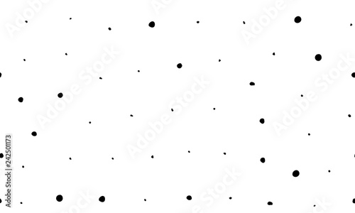 Seamless pattern hand drown spots, small polka dots. Random dots, snowflakes, circles. Background with black grain, dirt, dust on white. Grunge elements. Irregular chaotic abstract vector illustration