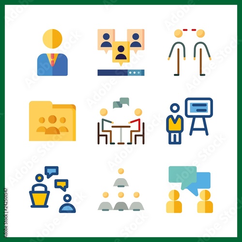 9 discussion icon. Vector illustration discussion set. relations and lecture icons for discussion works