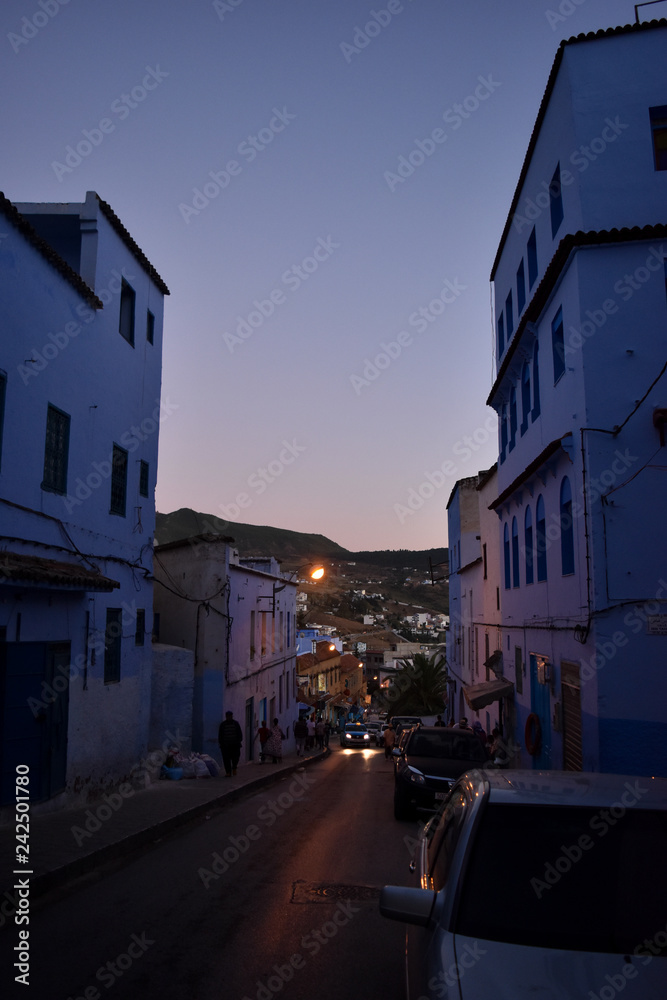 Nightfall in a street of Chefchaouen