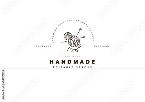 Vector icon and logo sewing and handmade. Editable outline stroke size. Line flat contour, thin and linear design. Simple icons. Concept illustration. Sign, symbol, element.