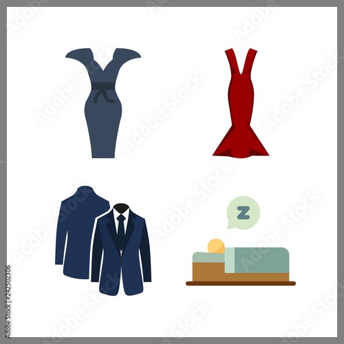 4 hair icon. Vector illustration hair set. blue costume back side and dress icons for hair works