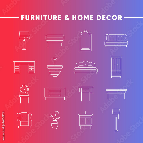  icons set of furniture and home decor
