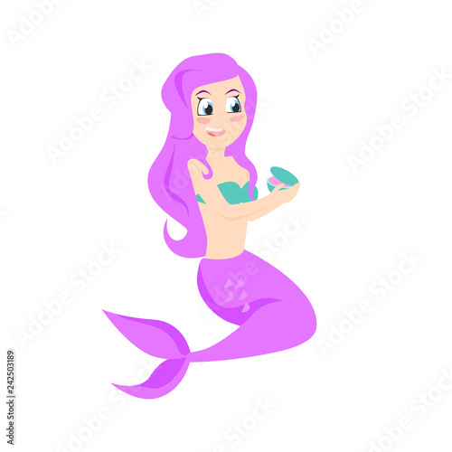 Beautiful mermaid opening gift. Cartoon character, girl, present. Communication concept. Can be used for topics like jewelry, sea life, fairy tail