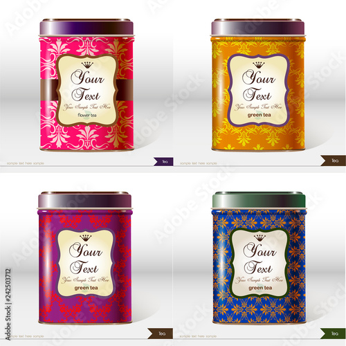 Set of four Vector box with place for your text. Design product package. Tea,coffee,dry products.