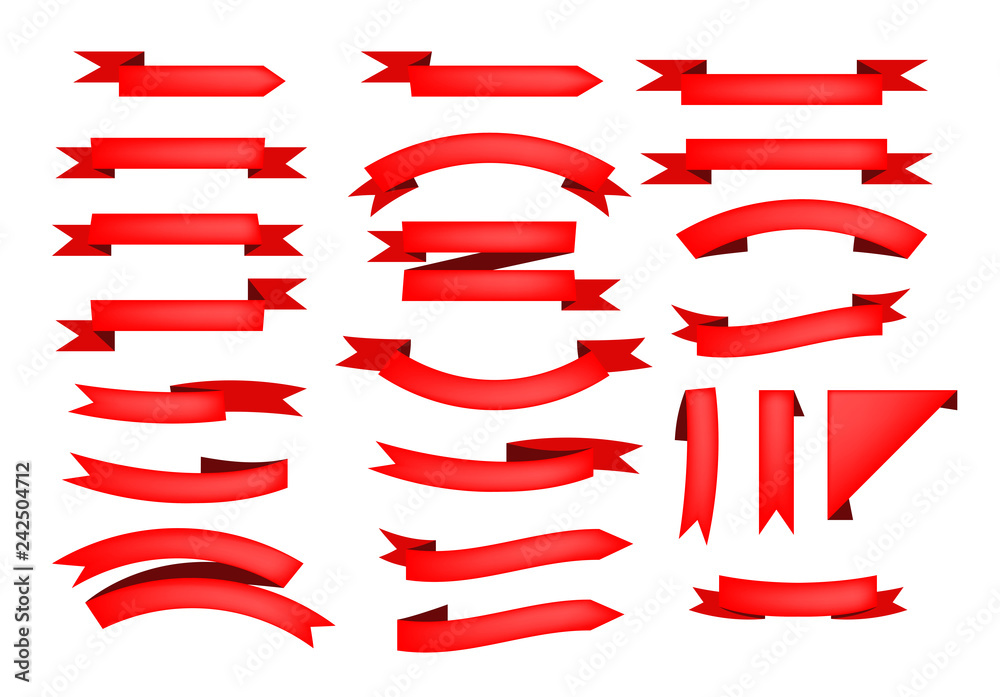 Set of red ribbon scrolls. Frame, celebration, promotion. Can be used for topics like background, collection, advertising Set of red ribbon scrolls. Frame, celebration, promotion. Can be used for topics like background, collection, advertising