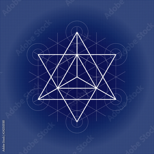 Star tetrahedron from Metatrons cube, sacred geometry vector illustration on technical paper
