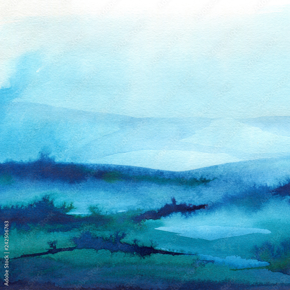 Obraz Hand painted blue watercolor background. Watercolor wash.