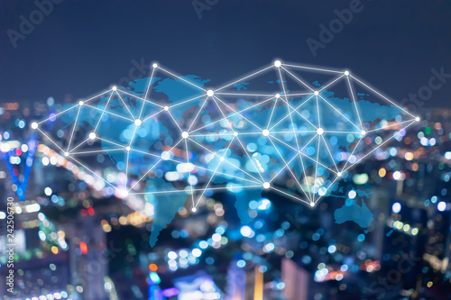 Big DATA Digital cloud,Cityscape line effect network connection on a smart city and wireless communication,IoT(Internet of Things) ICT(Information Communication Technology), Information transmission