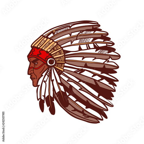 Native American Man in Hand Drawn Style