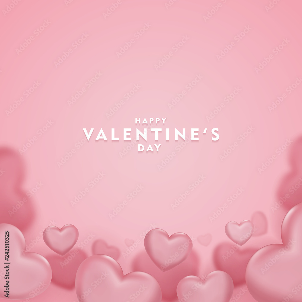 Happy saint valentine's day, 3d pink hearts blur efect design, Celebration card, vector illustration