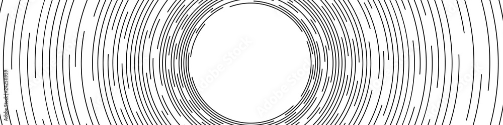 Abstract Black Concentric Round Lines on White Background - Wide Vector Illustration