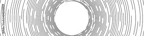 Abstract Black Concentric Round Lines on White Background - Wide Vector Illustration