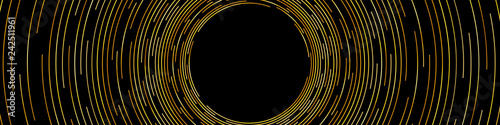 Abstract Gold Concentric Round Lines on Black Background - Wide Vector Illustration