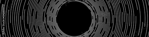 Abstract White Concentric Round Lines on Black Background - Wide Vector Illustration