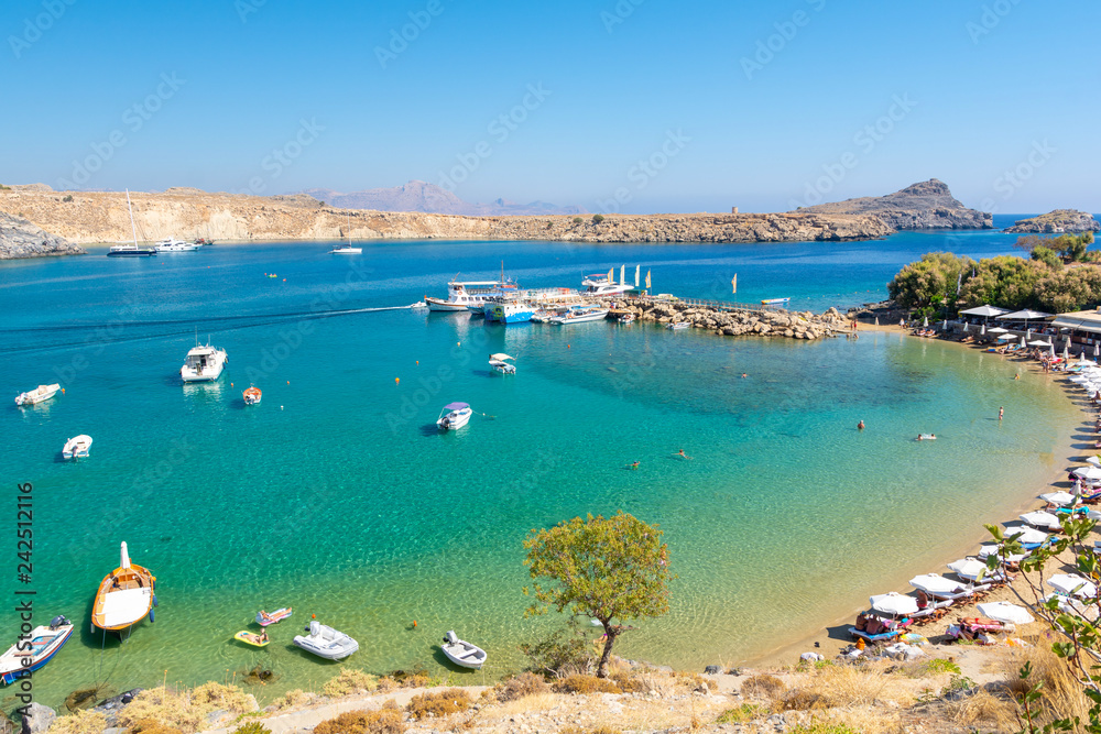 Obraz premium beautiful beach in Lindos on Rhodes island, Greece