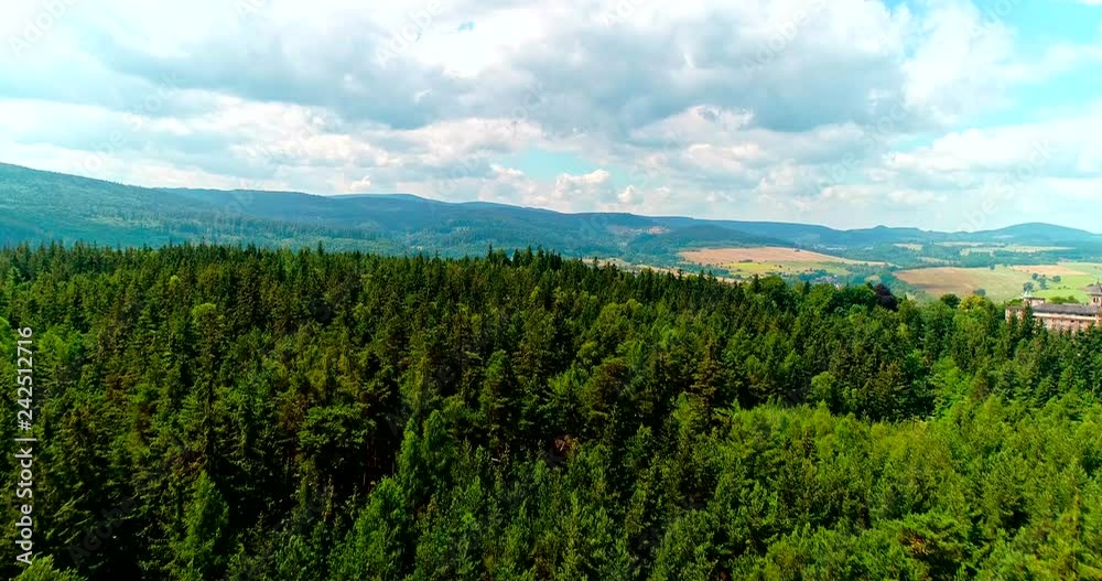 Poland, Polanica-Zdroj, forest and mountains surrounding the city, drone shot Poland, Polanica-Zdroj, forest and mountains surrounding the city, drone shot