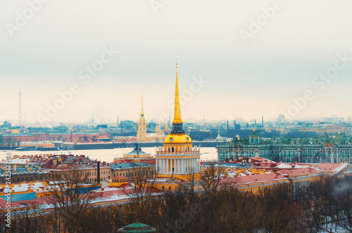 View on Admiralty Building in winter in St Petersburg, Russia © unclepodger