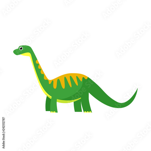 Green and yellow dinosaur illustration. Creature, colored, animal. Nature concept. Vector illustration can be used for topics like history, school, kid books © PCH.Vector