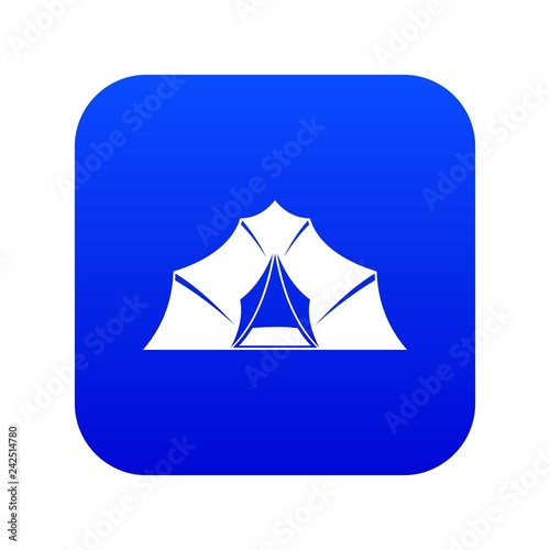 Hiking and camping tent icon digital blue for any design isolated on white vector illustration