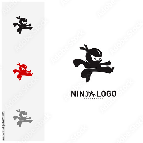 Ninja Warrior logo Design Vector Template. Silhouette of japanese fighter. - Vector