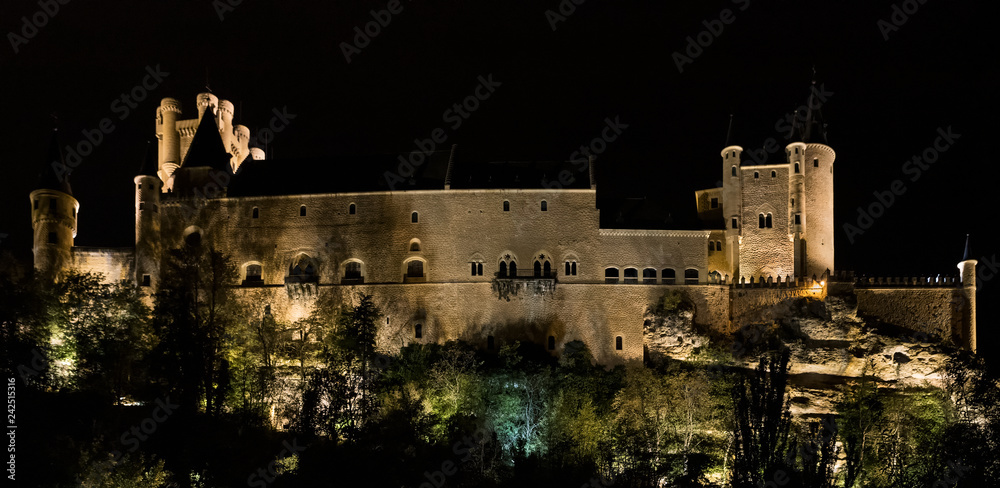 Night photography of the Alcazar de Segovia. Spain.