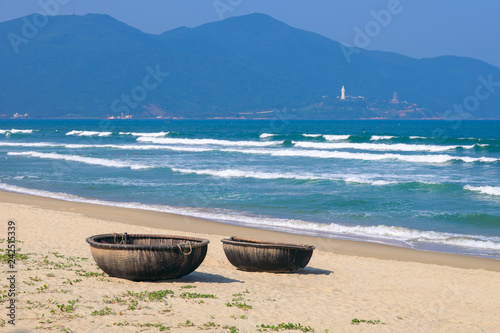 Traditional boats made from big basket at Danang,Vietnam.