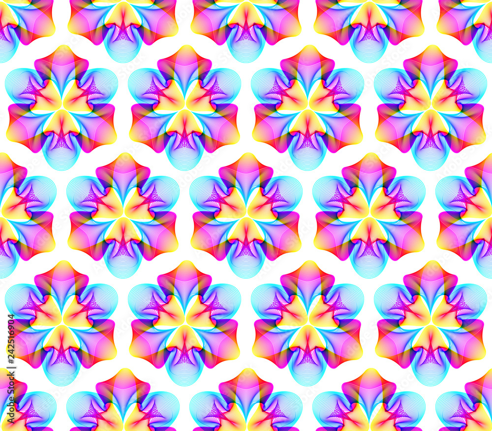 Fantastic neon flower seamless pattern, abstract shape with lots of blending lines and gradient color. Vector illustration. Bright neon 80s colors. Seamless vector pattern. Fantastic neon flower seamless pattern, abstract shape with lots of blending lines and gradient color. Vector illustration. Bright neon 80s colors. Seamless vector pattern.