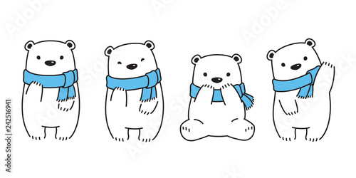 Bear vector Polar Bear scarf cartoon character icon logo symbol illustration doodle white