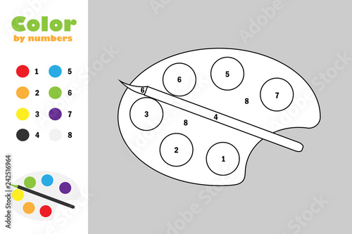 Palette in cartoon style, color by number, education paper game for the development of children, coloring page, kids preschool activity, printable worksheet, vector illustration