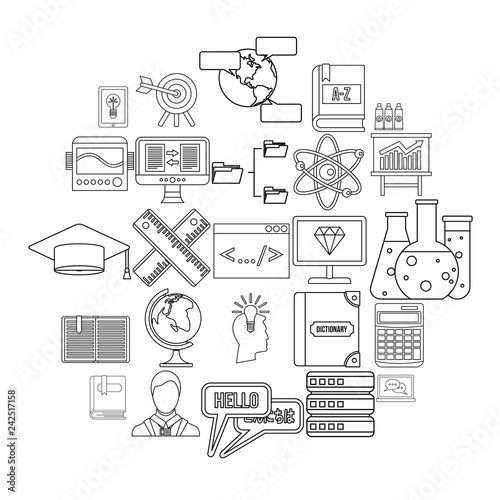 College icons set. Outline set of 25 college vector icons for web isolated on white background