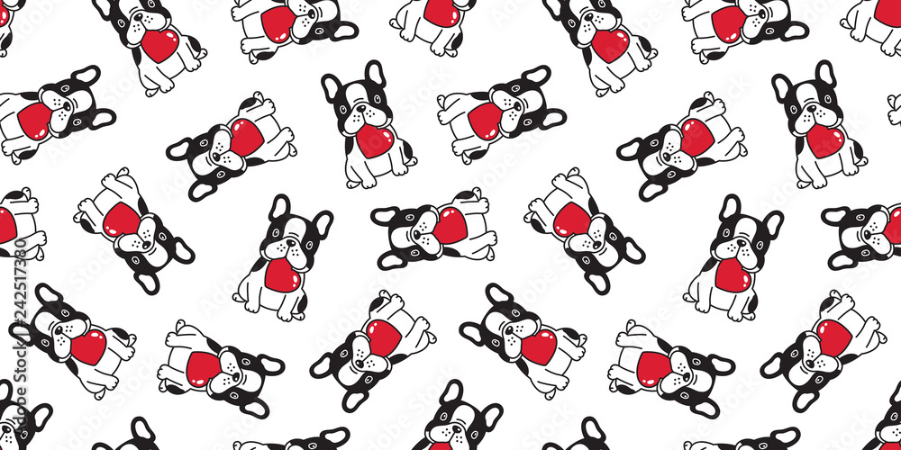 dog seamless pattern vector heart valentine french bulldog cartoon scarf isolated repeat wallpaper tile background illustration