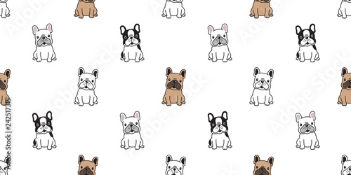 dog seamless pattern vector french bulldog sitting dog breed paw cartoon scarf isolated tile background repeat wallpaper illustration