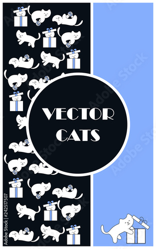 vector greeting card funny cats with a gift and a ball vertical orientation
