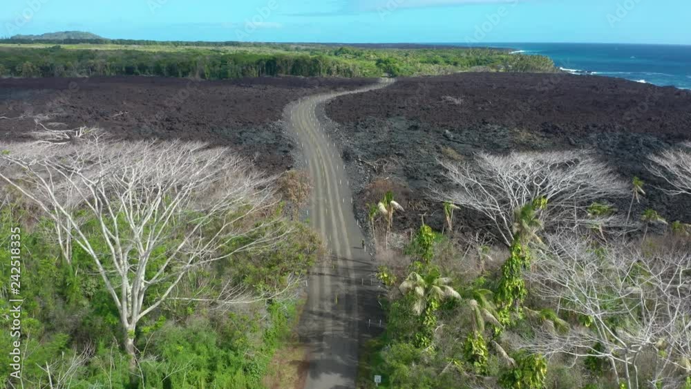 flying over jungle to new lava field on Big Island of Hawaii