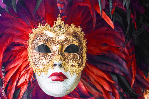Obraz na płótnie Venetian masks decorated with feathers w salonie