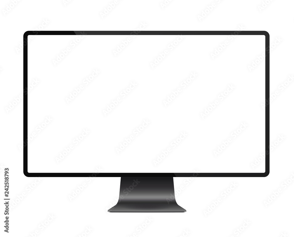 Realistic black modern thin frame display computer monitor vector illustration. - obrazy, fototapety, plakaty 