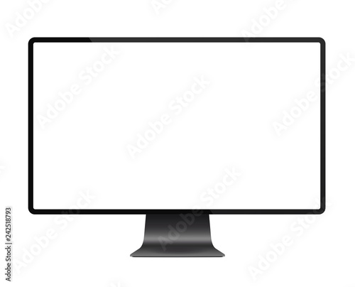 Realistic black modern thin frame display computer monitor vector illustration.